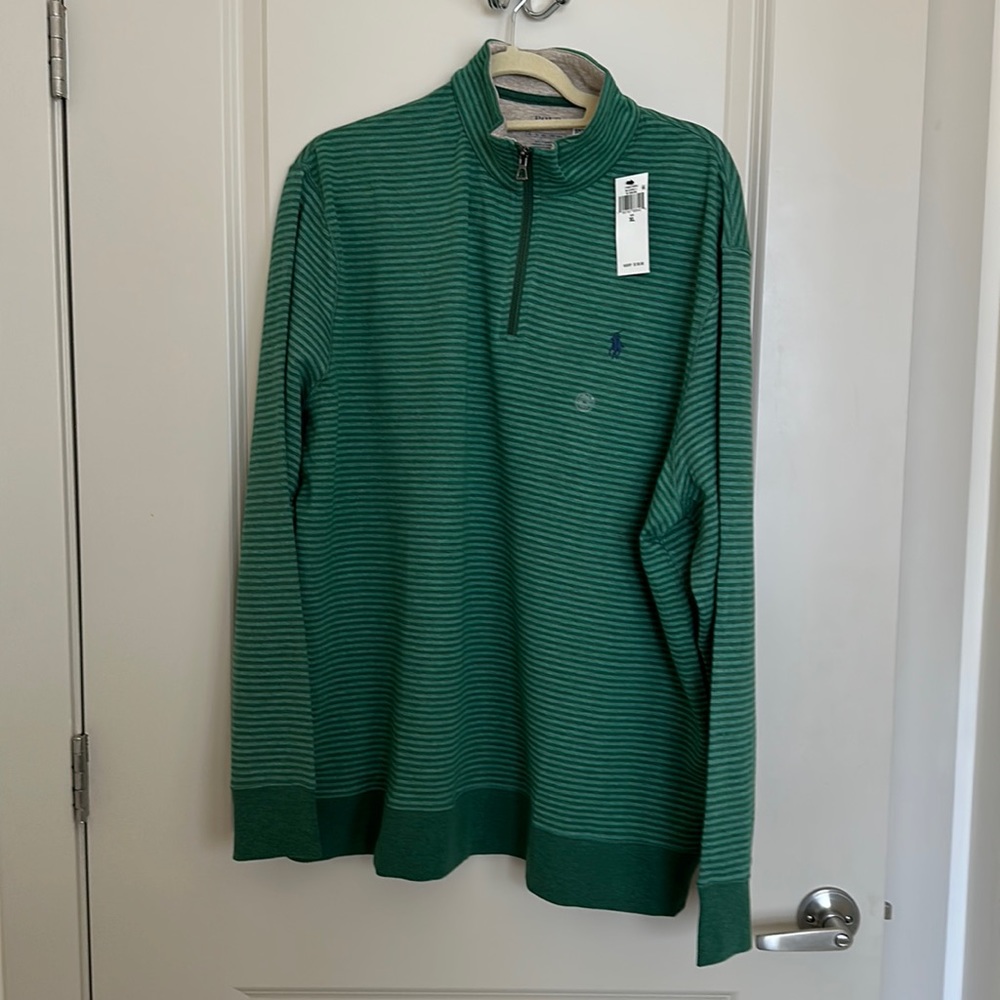 NWT Ralph Lauren quarter zip pullover with green on green horizontal stripes